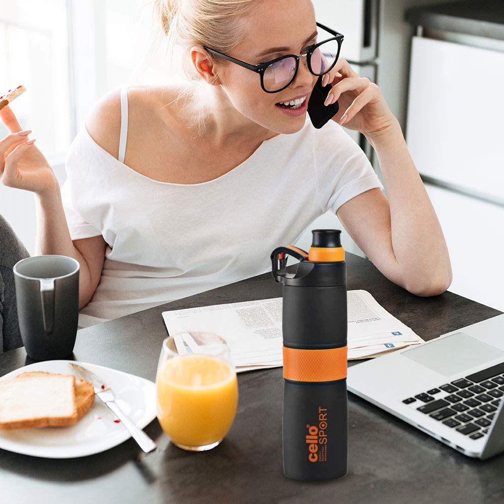 CELLO Force Insulated Stainless Steel Flask For Gym & Workout 700ml Orange | Double Wall Insulated Hot & Cold Lightweight Easy to Grip, Flip Top Lid Leakproof Flask Water Bottle For Office & Daily Use