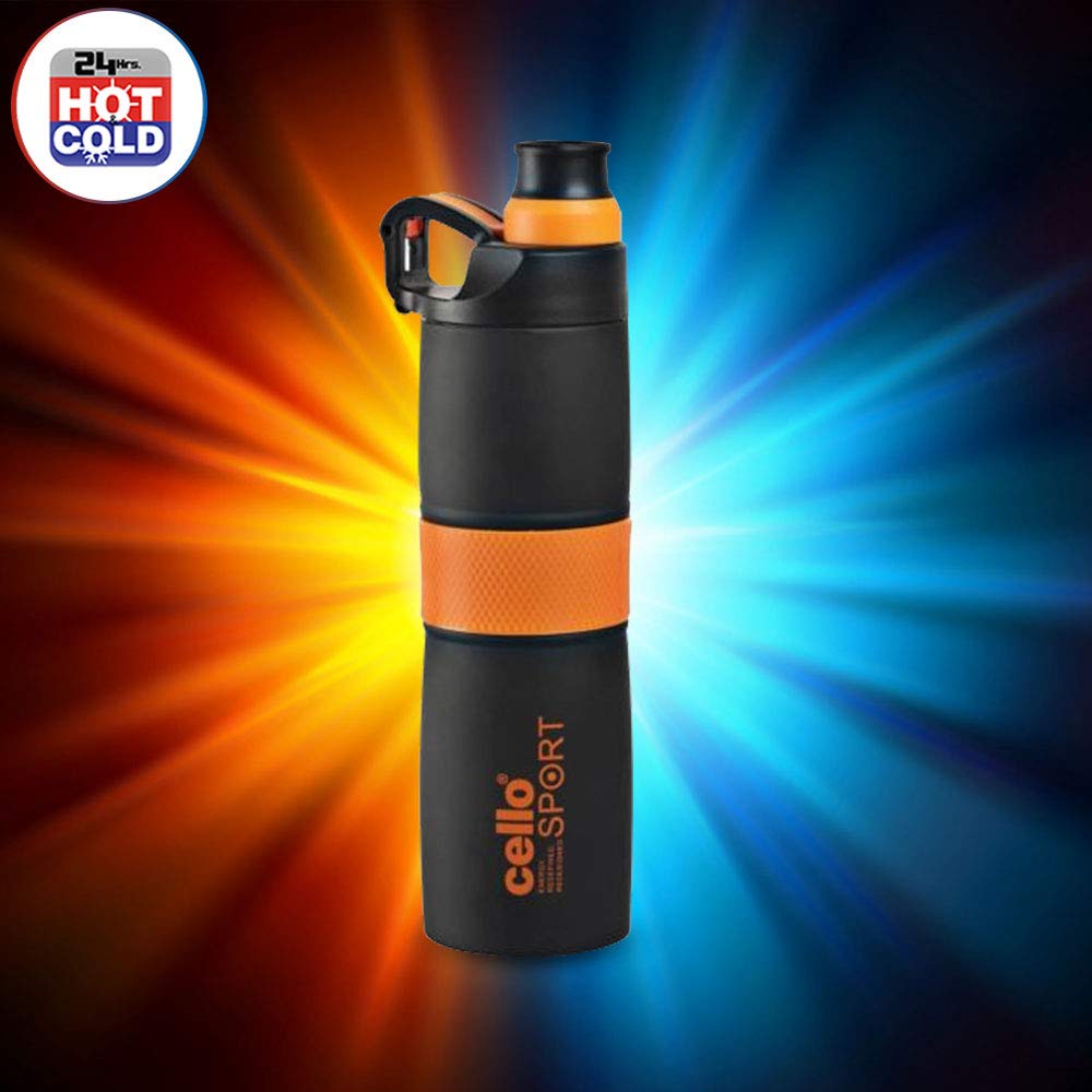 CELLO Force Insulated Stainless Steel Flask For Gym & Workout 700ml Orange | Double Wall Insulated Hot & Cold Lightweight Easy to Grip, Flip Top Lid Leakproof Flask Water Bottle For Office & Daily Use