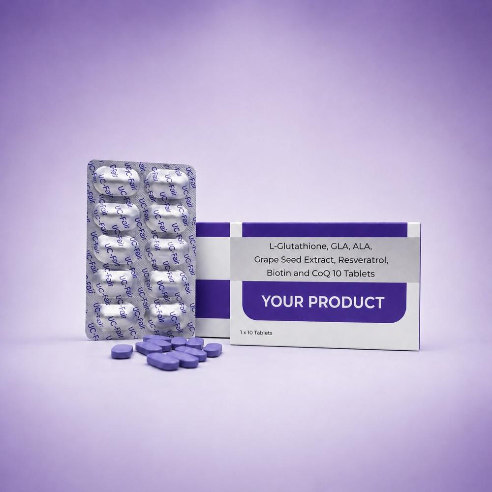 L-Glutathione, ,GLA,ALA ,GRAPE SEEED EXTRACT,RESVERATROL, BIOTIN ,CO-enzyme Q10 TABLET