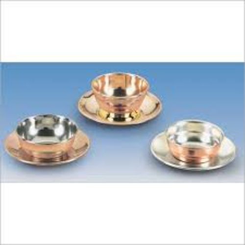 Handcrafted Pure Copper Hammered Restaurant-Style Finger Bowl and Soup Katori Set with Matching Underliner Plate