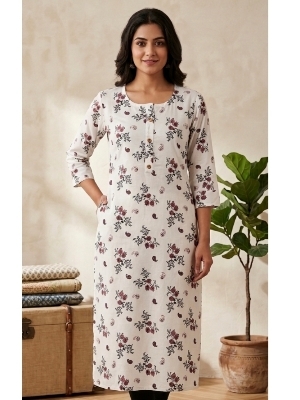 Rayon Single Kurta with Pocket White Prints