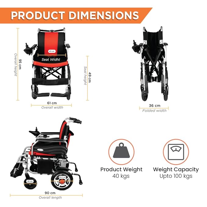 Vissco Zip Lite Power Premium Wheelchair with Double Battery, 20Km Per Charge, Durable & Long Lasting, Weight Bearing Capacity 100kg