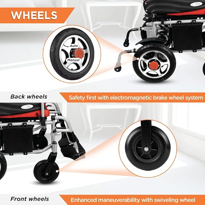 Vissco Zip Lite Power Premium Wheelchair with Double Battery, 20Km Per Charge, Durable & Long Lasting, Weight Bearing Capacity 100kg
