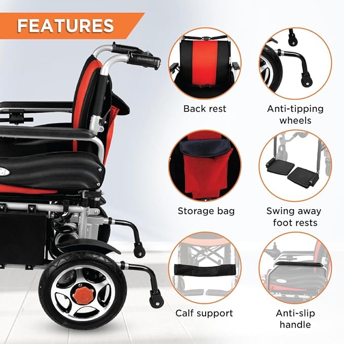 Vissco Zip Lite Power Premium Wheelchair with Double Battery, 20Km Per Charge, Durable & Long Lasting, Weight Bearing Capacity 100kg