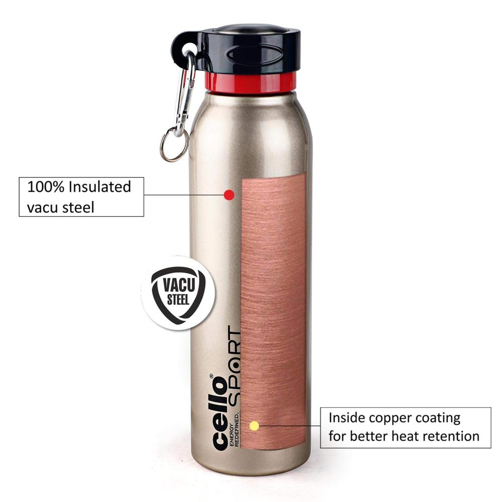 Cello Beatle Stainless Steel Double Walled Water Bottle, Hot and Cold, 1000ml, 1 Unit, Gold
