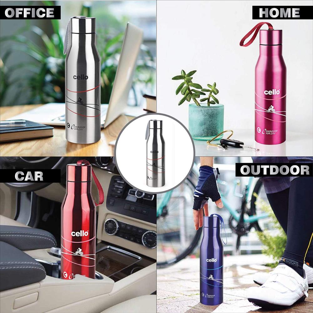 CELLO Refresh Stainless Steel Double Walled Water Bottle, 500ml, Red | Hot and Cold Bottle with Screw Lid | Stainless Steel Bottle for Travel, Home, Office, School