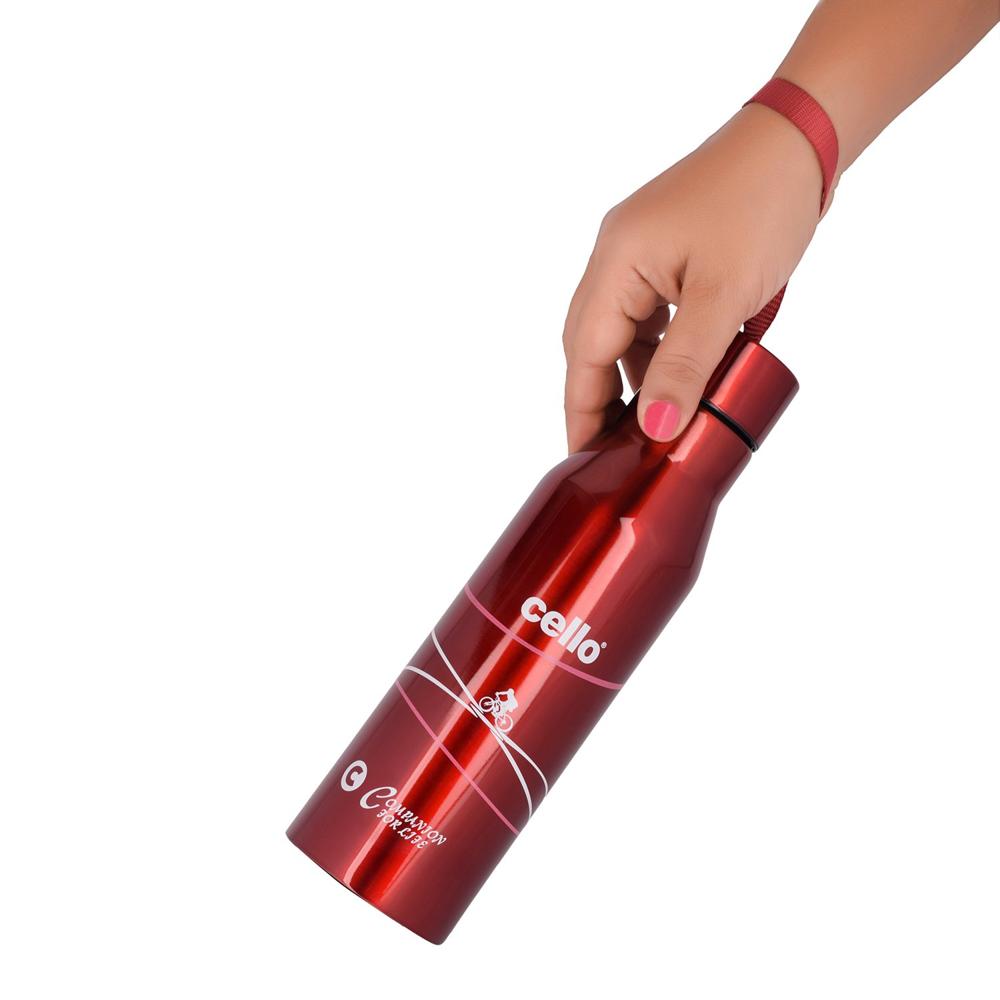 CELLO Refresh Stainless Steel Double Walled Water Bottle, 500ml, Red | Hot and Cold Bottle with Screw Lid | Stainless Steel Bottle for Travel, Home, Office, School