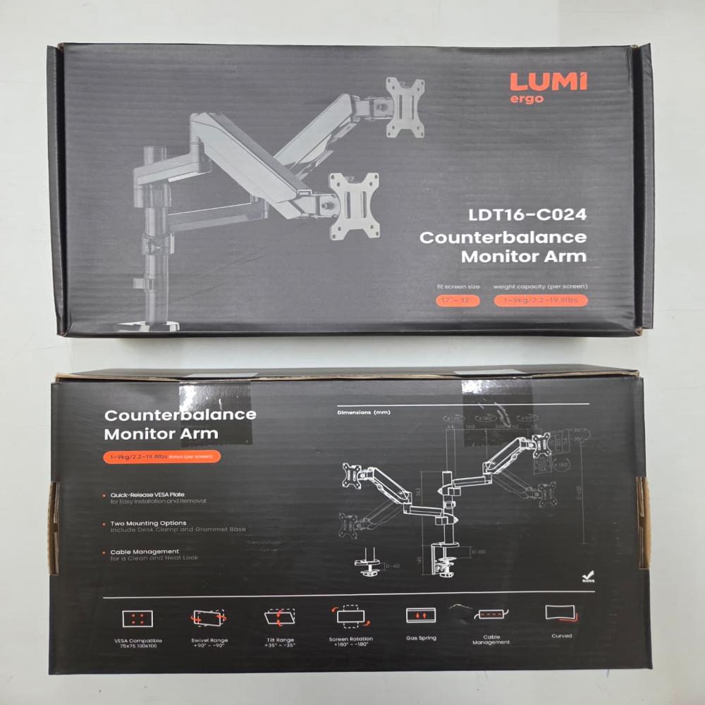Dual Gas Spring Computer Monitor Arms - With Pole