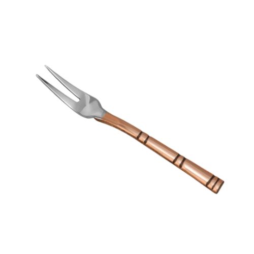 Fruit Fork-La Coppera Bamboo Handle 2-Prong Snack / Fruit Fork, - Color: Coper And Silve