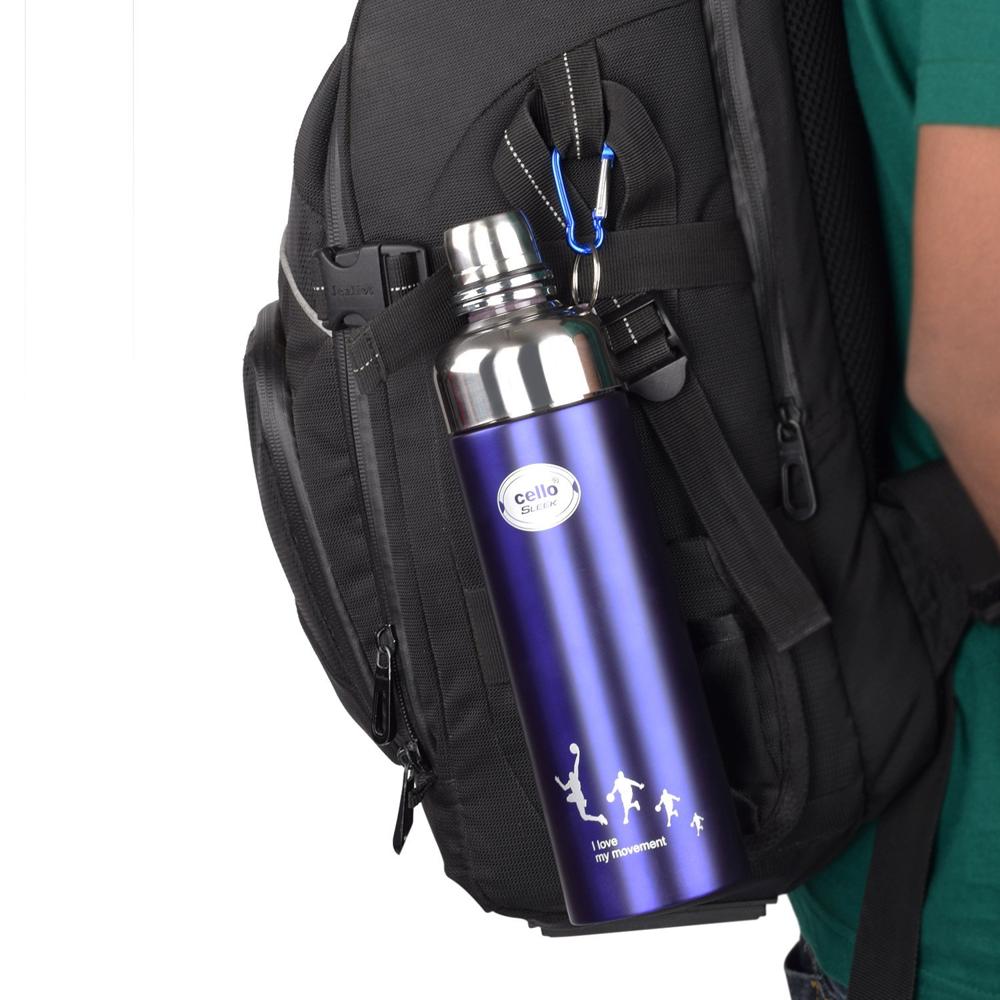Cello Sleek Stainless Steel Double Walled Water Bottle, Hot and Cold, 600ml, 1 Unit, Blue