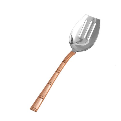 Slotted Spoon-La Coppera Bamboo Pure Copper Handle Slotted / Perforated Serving Spoon - Color: Coper And Silver