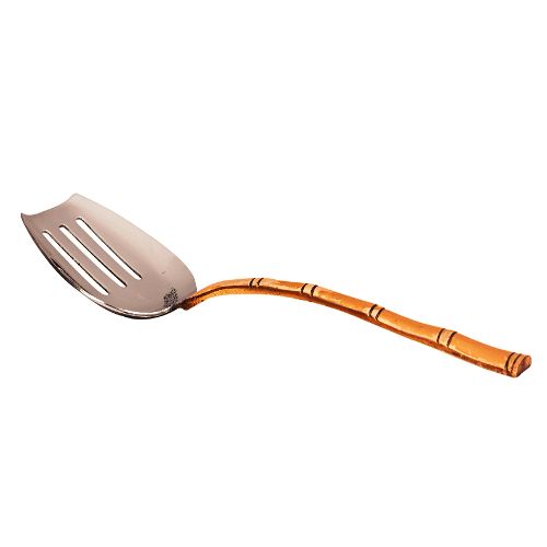 SLOTTED SPOON-La Coppera Bamboo Pure Copper Handle Slotted / Perforated Serving Spoon