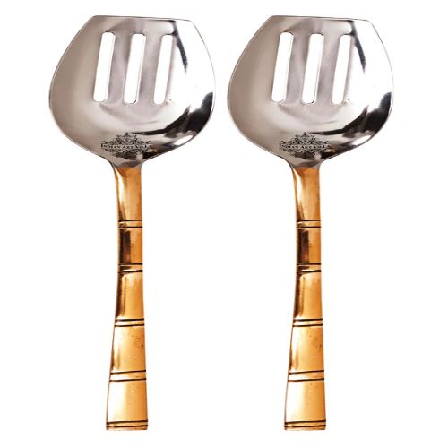 SLOTTED SPOON-La Coppera Bamboo Pure Copper Handle Slotted / Perforated Serving Spoon