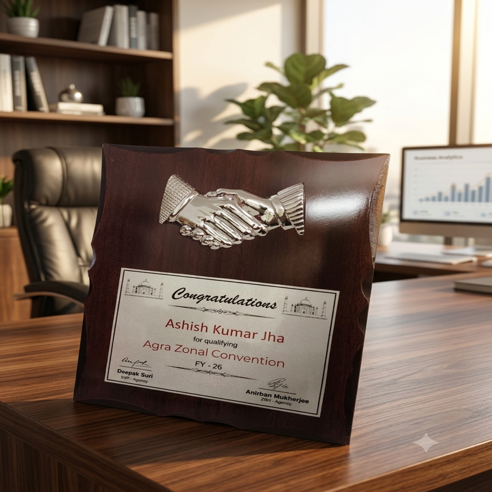 Premium Wooden Handshake Memento Plaque
