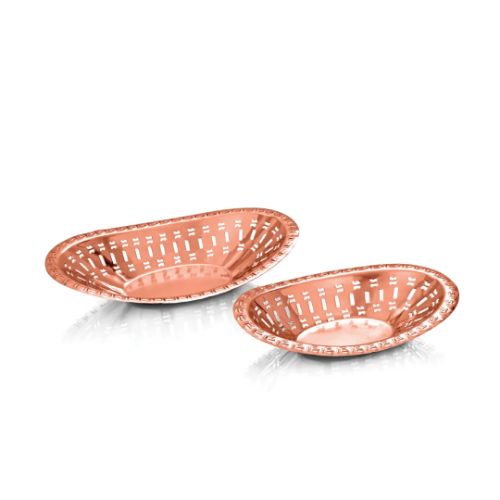 Bread Basket Oval Perforated- La Coppera Oval Perforated Copper Bread Basket - Color: Coper
