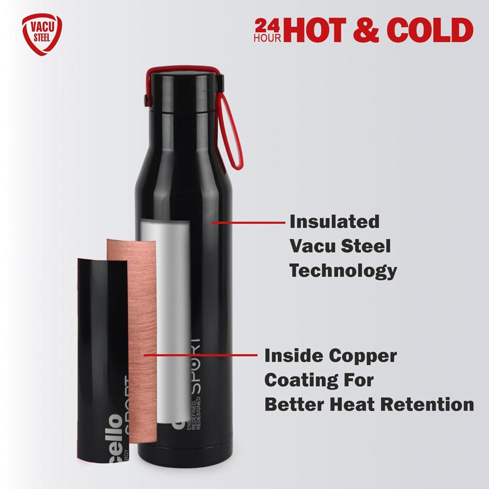 Cello Maestro Thermosteel Flask, 1000ml, Red | 24 Hours Hot & Cold Stainless Steel Bottle | Leak Proof & Screw Top Lid | Ideal for Office, Gym, Home, Kitchen, Hiking, Trekking, Travel Bottle