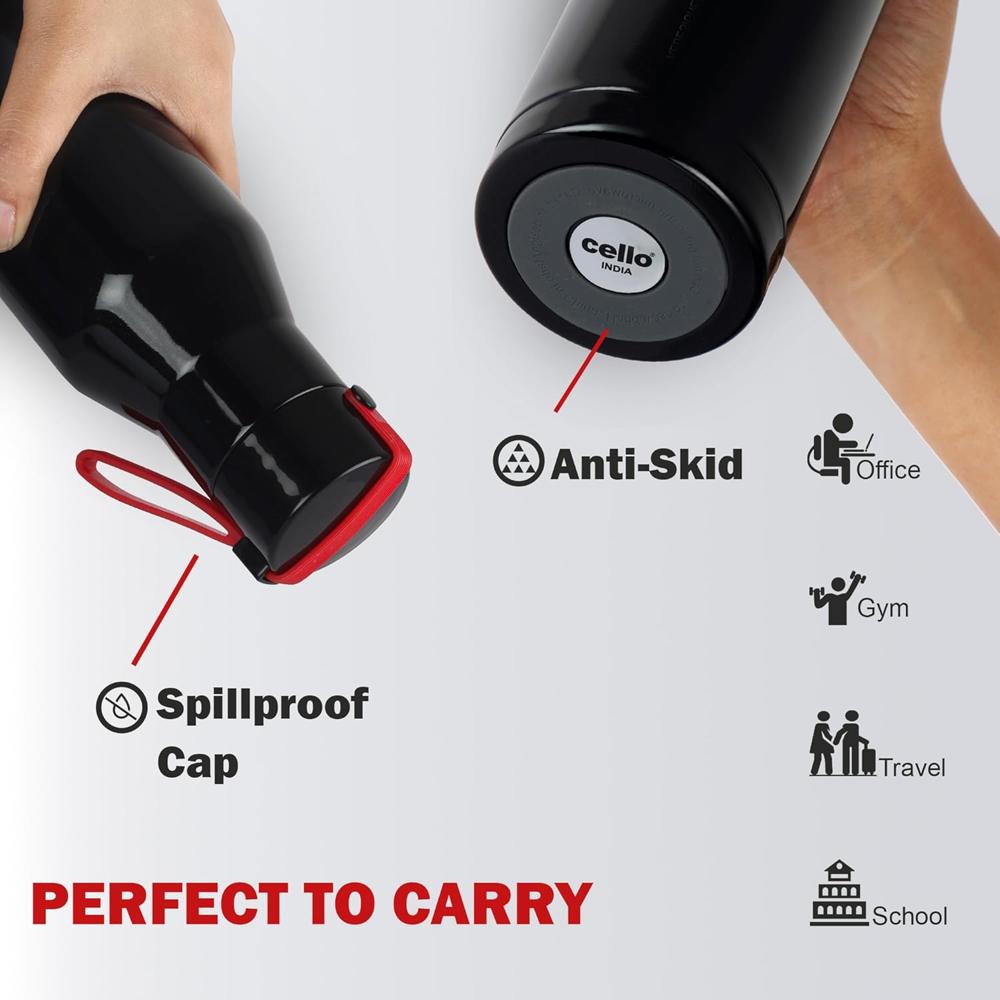 Cello Maestro Thermosteel Flask, 1000ml, Red | 24 Hours Hot & Cold Stainless Steel Bottle | Leak Proof & Screw Top Lid | Ideal for Office, Gym, Home, Kitchen, Hiking, Trekking, Travel Bottle
