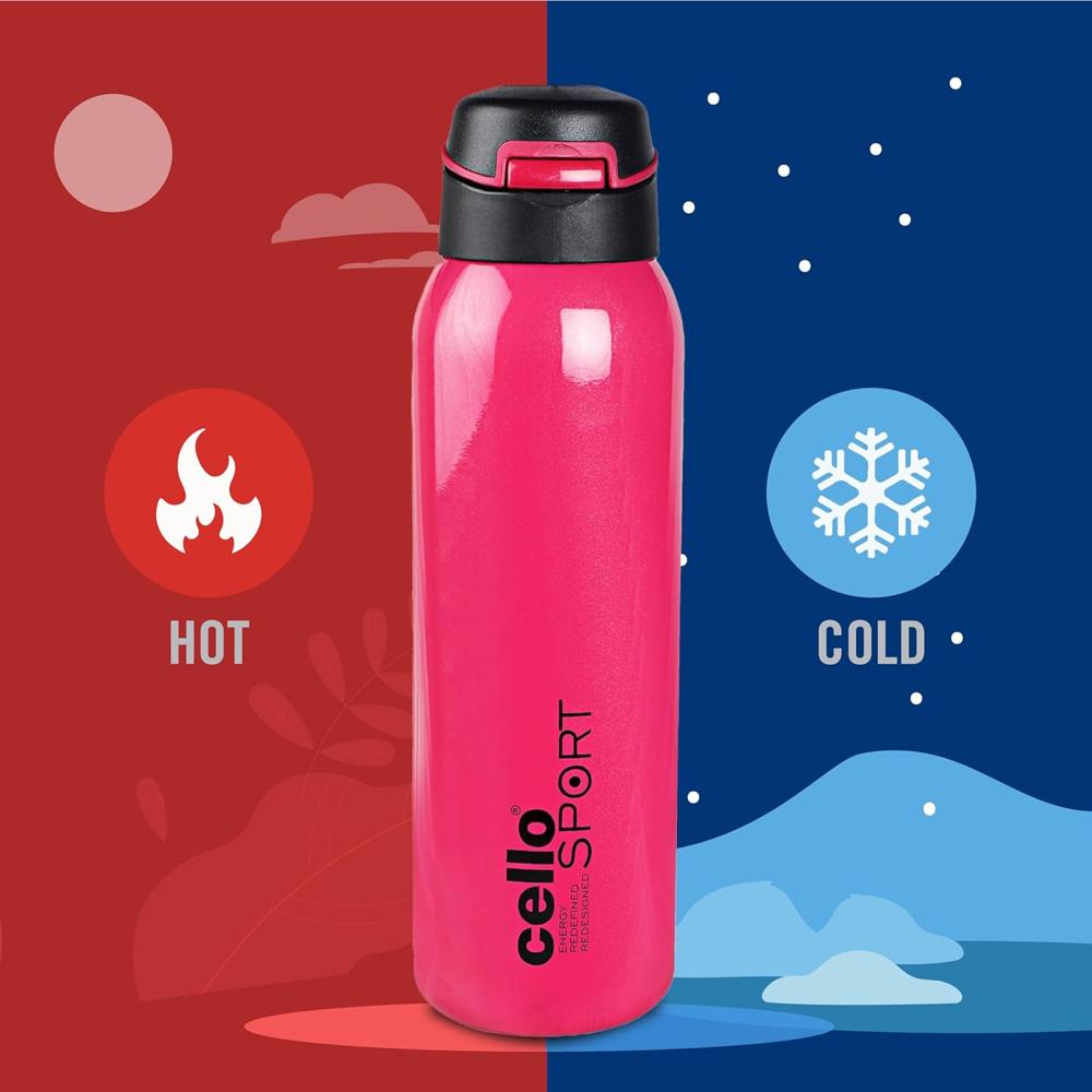 Cello Gym Star Thermosteel Flask, 650ml, Red | 24 Hours Hot and Cold Flask | Leak Proof | Office Bottle | Sports | Home | Kitchen | Hiking | Treking | Travel