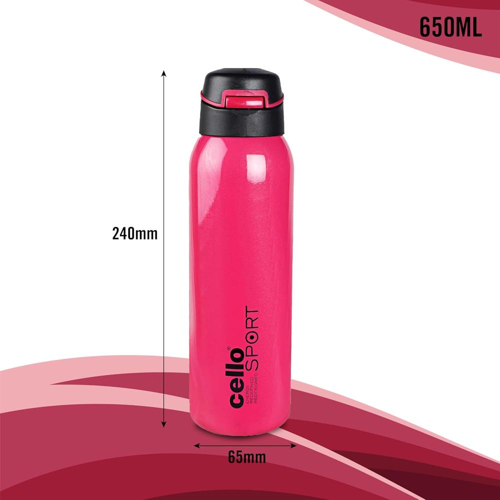Cello Gym Star Thermosteel Flask, 650ml, Red | 24 Hours Hot and Cold Flask | Leak Proof | Office Bottle | Sports | Home | Kitchen | Hiking | Treking | Travel