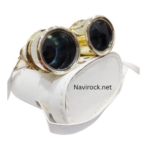 Vintage Brass Opera Binoculars  White Leather Wrapped Theatre Glasses with Carry Case, Elegant Collectible Gift