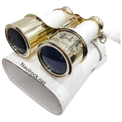 Vintage Brass Opera Binoculars  White Leather Wrapped Theatre Glasses with Carry Case, Elegant Collectible Gift