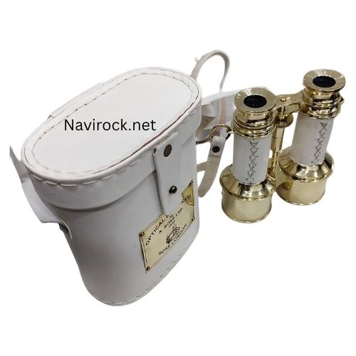 Vintage Brass Opera Binoculars  White Leather Wrapped Theatre Glasses with Carry Case, Elegant Collectible Gift