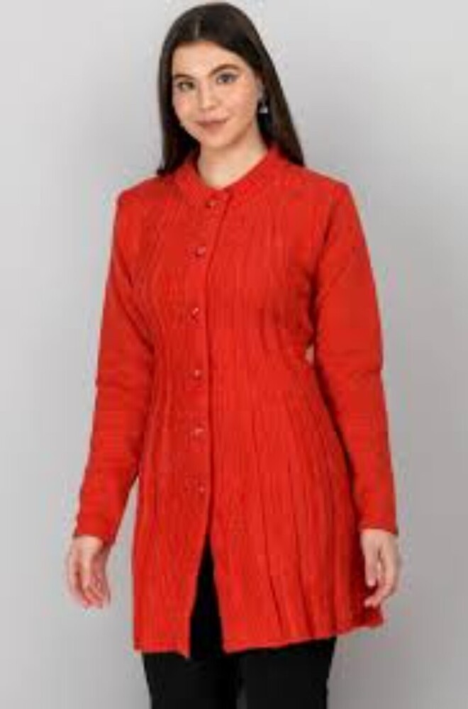 Ladies Red Woolen Cardigan