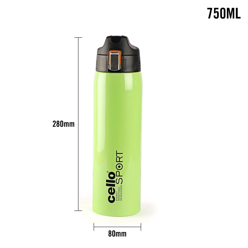 Cello Skipper Thermosteel Water Bottle, 750ml, Green| 24 Hours Hot and Cold Flask | Leak Proof | Office Bottle | Sports | Home | Kitchen | Hiking | Treking | Travel | Easy to Carry | Rust Proof