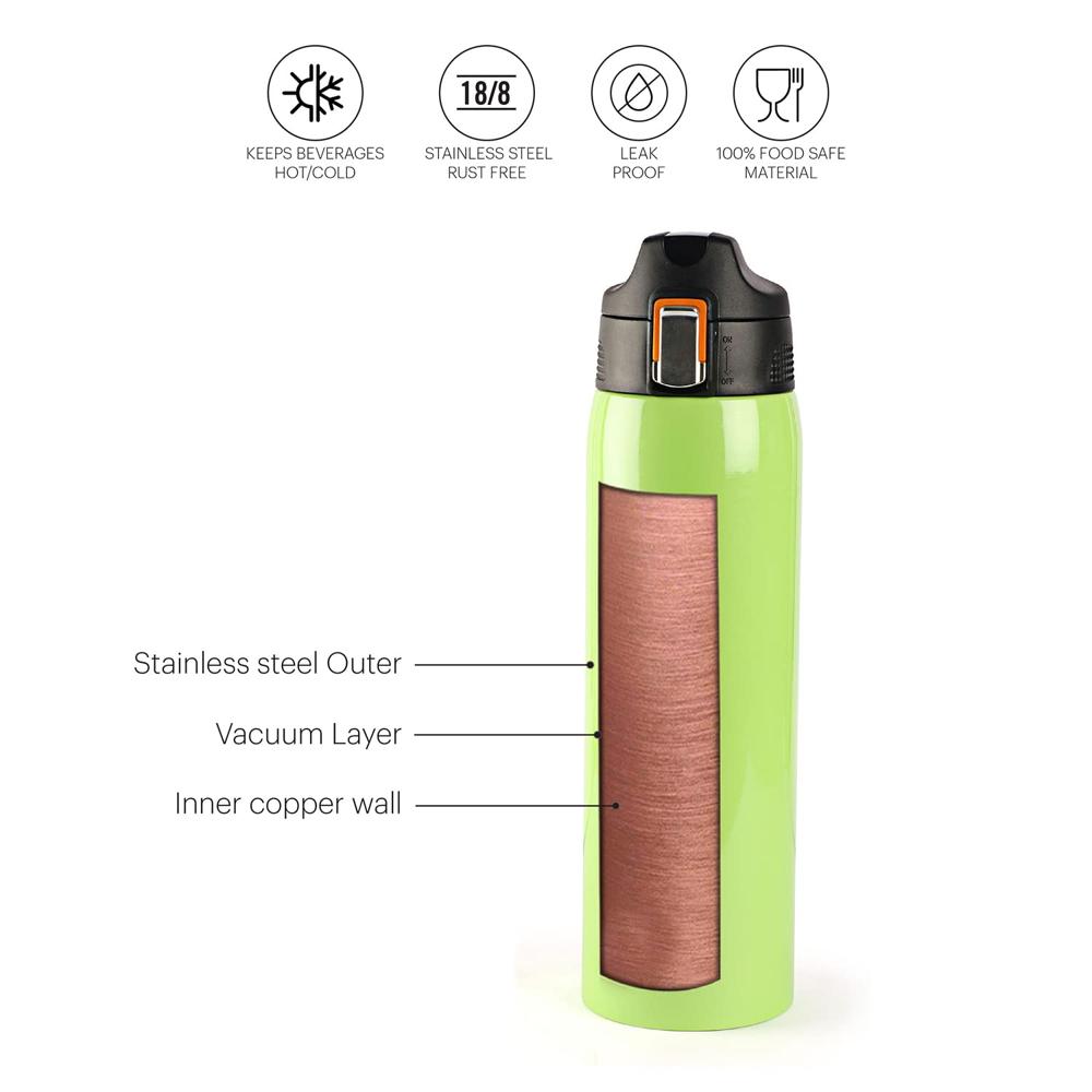 Cello Skipper Thermosteel Water Bottle, 750ml, Green| 24 Hours Hot and Cold Flask | Leak Proof | Office Bottle | Sports | Home | Kitchen | Hiking | Treking | Travel | Easy to Carry | Rust Proof