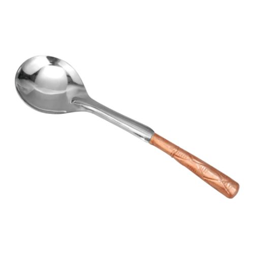 Serving Spoon Engraved-La Coppera Chevron Pure Copper Handle Rice / Table Serving Spoon - Color: Coper And Silver