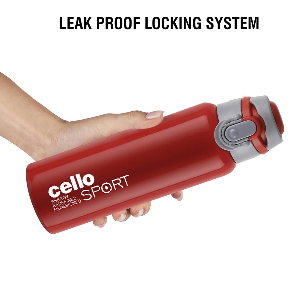 CELLO Punch Insulated Stainless Steel 24 Hours Hot & Cold Flask For Biking & Gym 600ml, Red | Double Wall Insulated Easy Push Open Lid Leakproof Spillproof Flask Water Bottle For Fitness Travel Office
