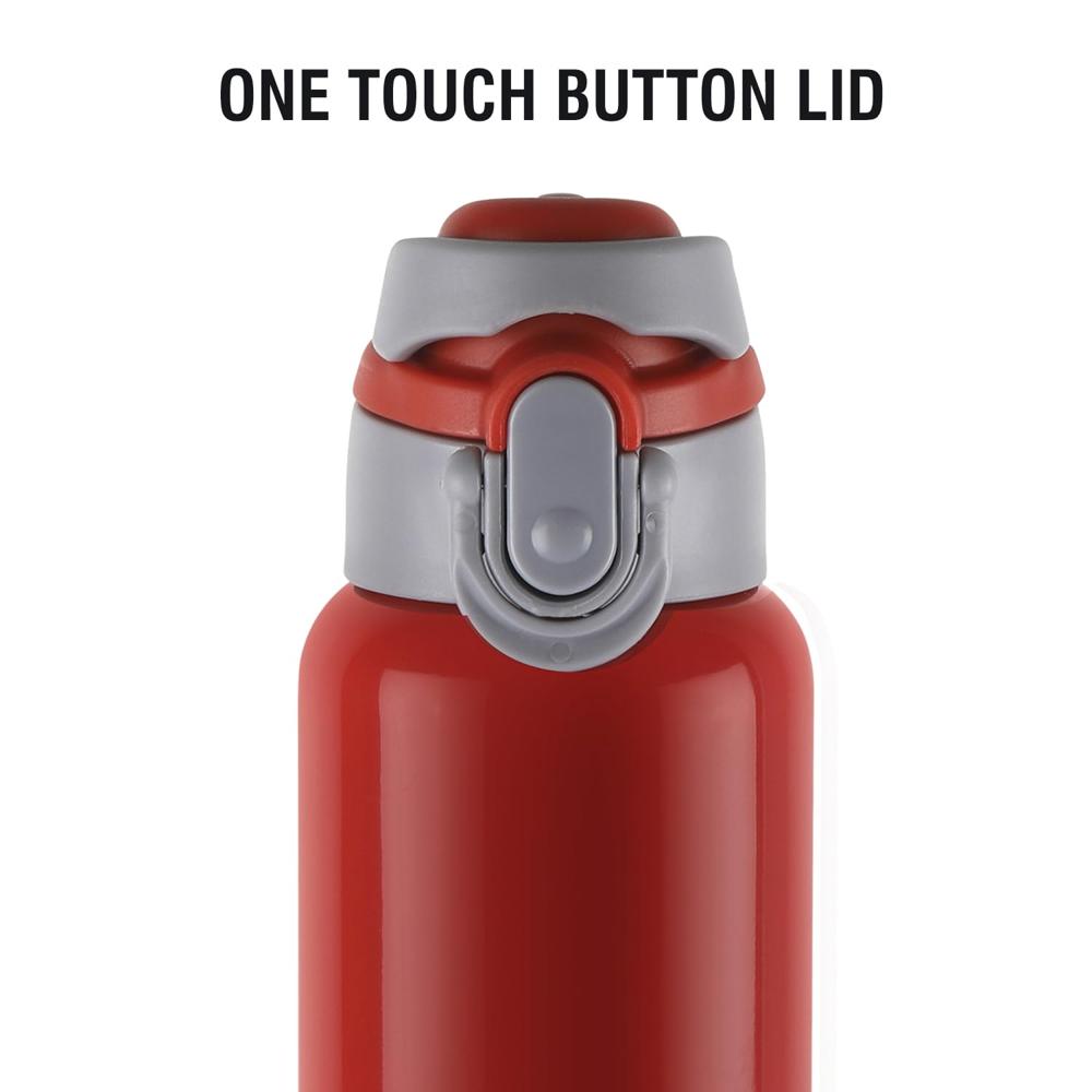 CELLO Punch Insulated Stainless Steel 24 Hours Hot & Cold Flask For Biking & Gym 600ml, Red | Double Wall Insulated Easy Push Open Lid Leakproof Spillproof Flask Water Bottle For Fitness Travel Office