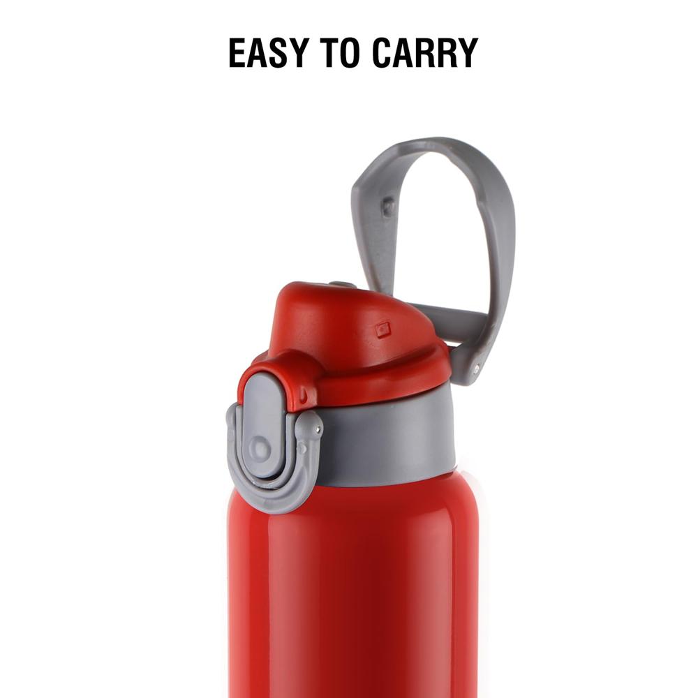 CELLO Punch Insulated Stainless Steel 24 Hours Hot & Cold Flask For Biking & Gym 600ml, Red | Double Wall Insulated Easy Push Open Lid Leakproof Spillproof Flask Water Bottle For Fitness Travel Office