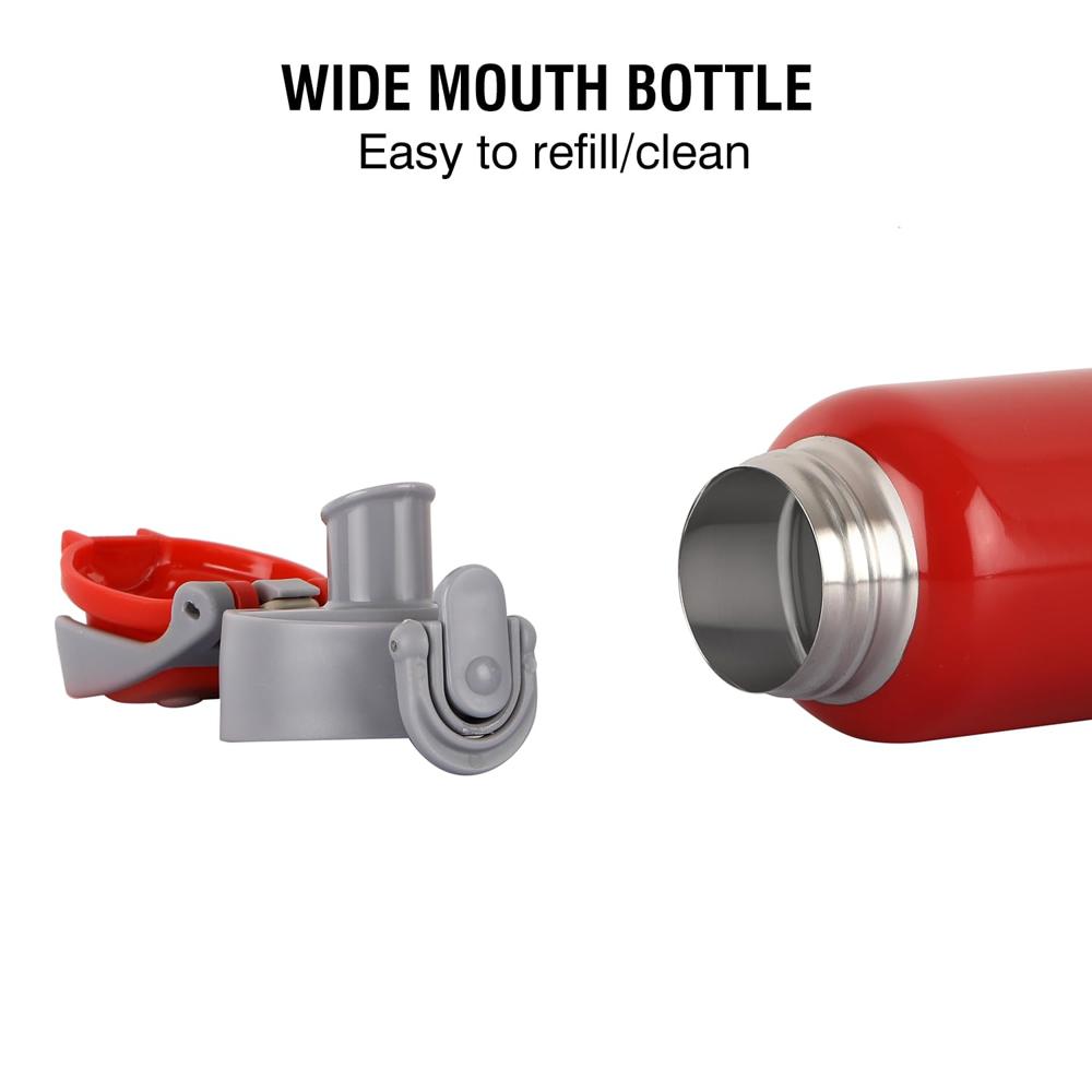 CELLO Punch Insulated Stainless Steel 24 Hours Hot & Cold Flask For Biking & Gym 600ml, Red | Double Wall Insulated Easy Push Open Lid Leakproof Spillproof Flask Water Bottle For Fitness Travel Office