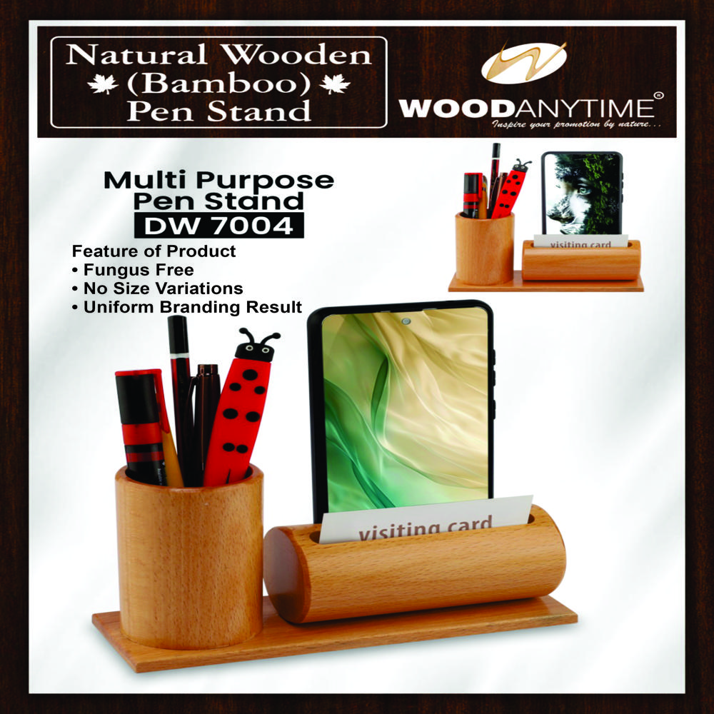 Wooden Mobile Stand with Card Holder & Pen Stand