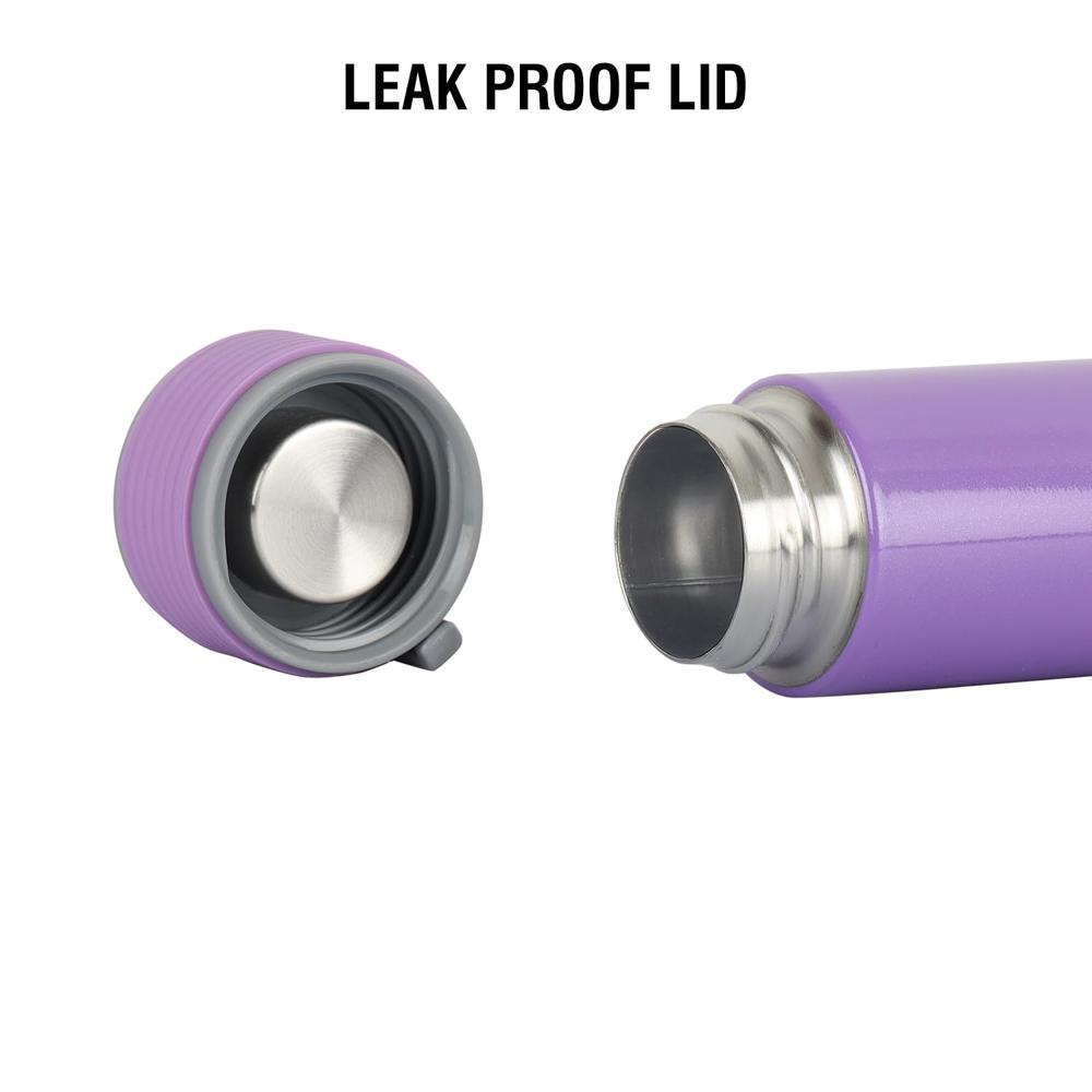 Cello iGo Stainless Steel Double Walled Insulated Flask | Leak Proof Flask for Beverages | Thermo Seal Technology | Ideal for Home, Travel, Office | 280ml, Purple