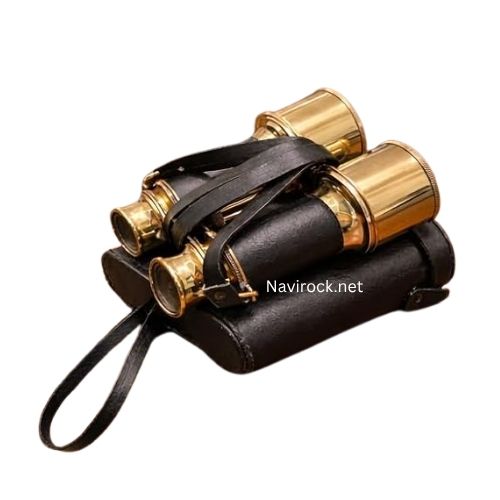 Vintage Marine Brass Binoculars  Handcrafted Black Leather Wrapped, Premium Nautical Optics Carry Case, Collectible Gift for Adventure