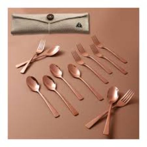 CUTLERY 8 SETS- La Coppera Pure Copper Plain Finished Cutlery Set