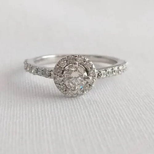 Solitaire Diamond Ring - Platinum, Size 6-8 | Halo Setting, Center Diamond With Side Diamonds, 2-5 Grams Weight, Engagement Or Anniversary