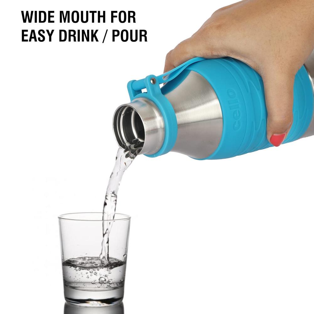 Cello Grip Max Vacuum Insulated Flask | Hot and Cold Water Bottle with Anti-Slip Grip | Double Walled Sports Bottle for Travel, Home, Office, School | 900ml, Blue