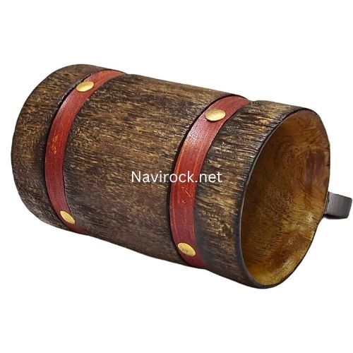 Vintage Mango Wood Beer Mug Handmade Rustic Tankard with Leather Strap Binding made up of wood Eco Friendly