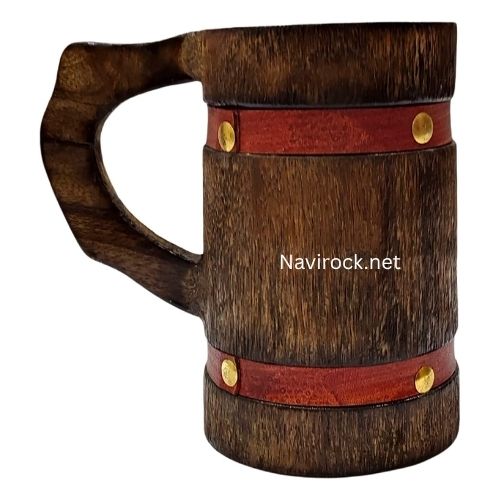 Vintage Mango Wood Beer Mug Handmade Rustic Tankard with Leather Strap Binding made up of wood Eco Friendly