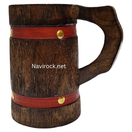 Vintage Mango Wood Beer Mug Handmade Rustic Tankard with Leather Strap Binding made up of wood Eco Friendly