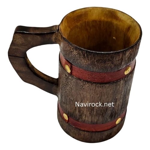 Vintage Mango Wood Beer Mug Handmade Rustic Tankard with Leather Strap Binding made up of wood Eco Friendly