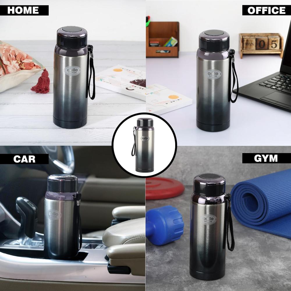 Cello Baron Insulated Flask | Hot and Cold Stainless Steel Water Bottle | Double Walled Carry Flask for Travel, Home, Office, School | 800ml, Grey