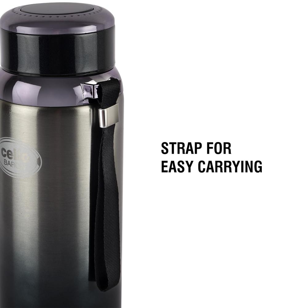 Cello Baron Insulated Flask | Hot and Cold Stainless Steel Water Bottle | Double Walled Carry Flask for Travel, Home, Office, School | 800ml, Grey