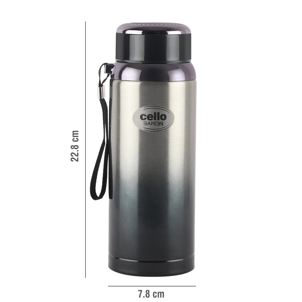Cello Baron Insulated Flask | Hot and Cold Stainless Steel Water Bottle | Double Walled Carry Flask for Travel, Home, Office, School | 800ml, Grey