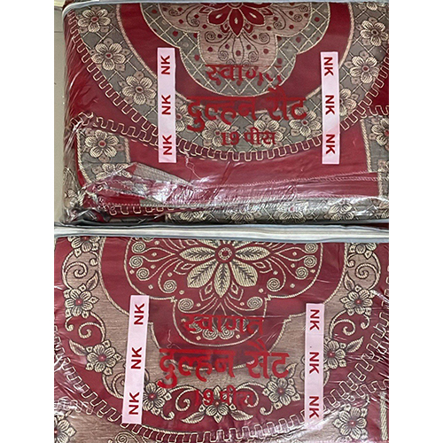 Lurex Bridal Dress - Lurex Fabric, Unstitched, Maroon Red with Gold and Silver Accents | Heavy Embroidery, Floral and Paisley Motifs, Full-Length Ornate Lehenga
