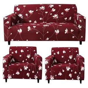 Velvet Sofa Cover - Stretchable Woven Velvet, Three-seater, Black With Multicolor Geometric Lines | Wrinkle-resistant, Universal Fit, Machine Washable