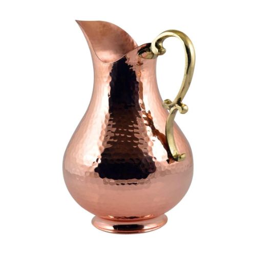 MUGLAI JUG-La Coppera Pure Copper Hammered Mughlai Jug with Lid & Brass Handle